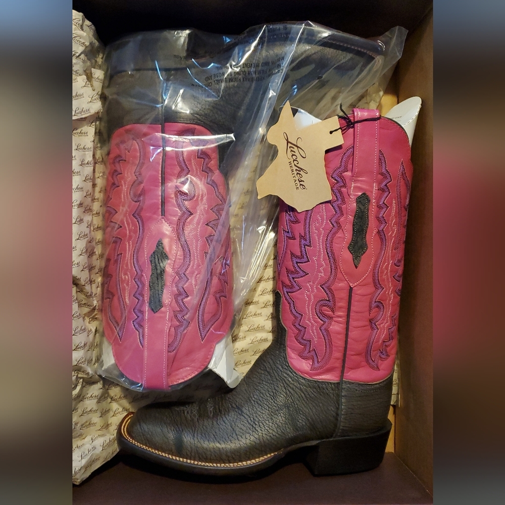 Lucchese Pink and Black Cowboy Boots